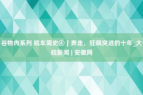 谷物肉系列 皖车简史④∣奔走,狂飙突进的十年_大皖新闻 | 安徽网