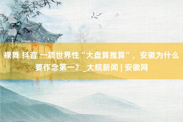 裸舞 抖音 一项世界性“大盘算推算”,安徽为什么要作念第一?_大皖新闻 | 安徽网
