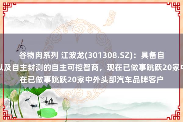 谷物肉系列 江波龙(301308.SZ):具备自研主控长入自研固件以及自主封测的自主可控智商,现在已做事跳跃20家中外头部汽车品牌客户