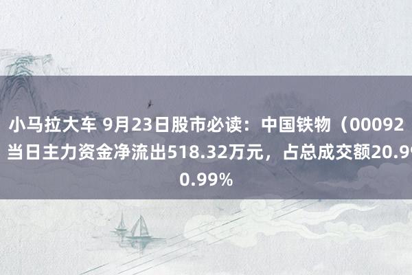 小马拉大车 9月23日股市必读:中国铁物(000927)当日主力资金净流出518.32万元,占总成交额20.99%