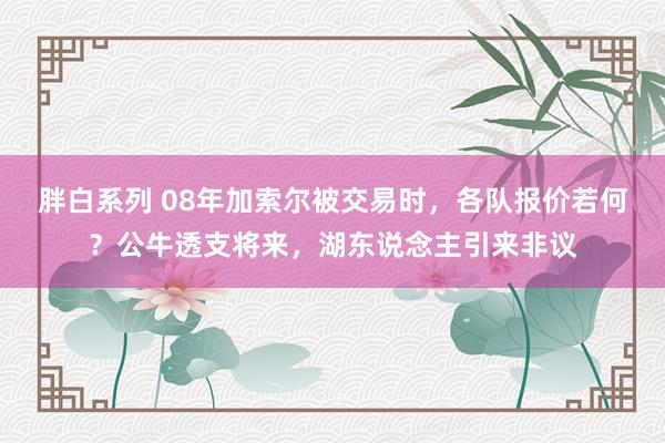 胖白系列 08年加索尔被交易时,各队报价若何?公牛透支将来,湖东说念主引来非议
