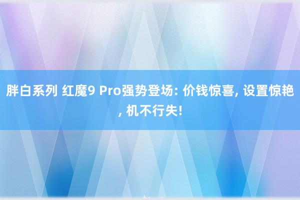 胖白系列 红魔9 Pro强势登场: 价钱惊喜, 设置惊艳, 机不行失!