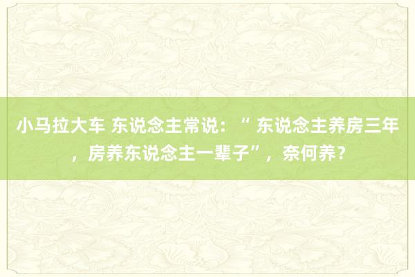 小马拉大车 东说念主常说:“ 东说念主养房三年,房养东说念主一辈子”,奈何养?