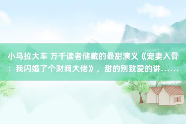 小马拉大车 万千读者储藏的最甜演义《宠妻入骨:我闪婚了个财阀大佬》,甜的别致爱的讲……
