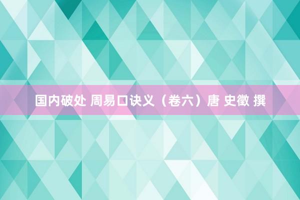 国内破处 周易口诀义(卷六)唐 史徵 撰