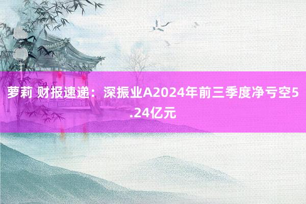 萝莉 财报速递:深振业A2024年前三季度净亏空5.24亿元