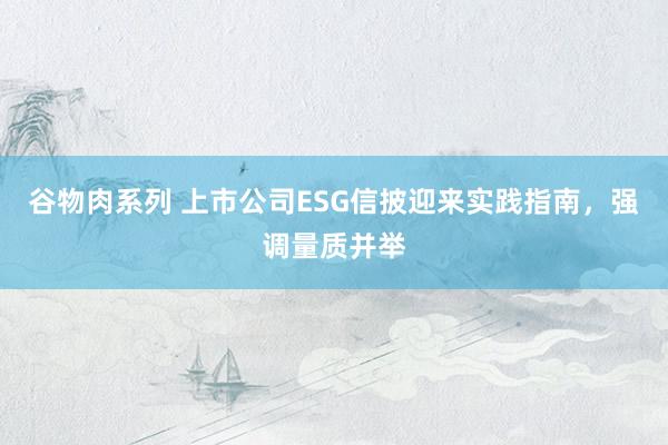 谷物肉系列 上市公司ESG信披迎来实践指南,强调量质并举