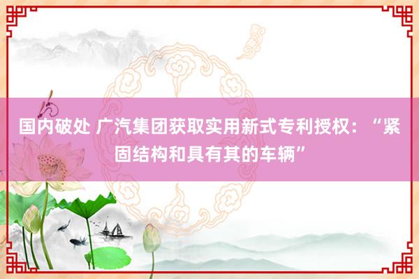 国内破处 广汽集团获取实用新式专利授权:“紧固结构和具有其的车辆”