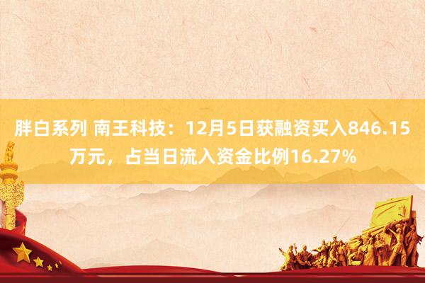 胖白系列 南王科技:12月5日获融资买入846.15万元,占当日流入资金比例16.27%