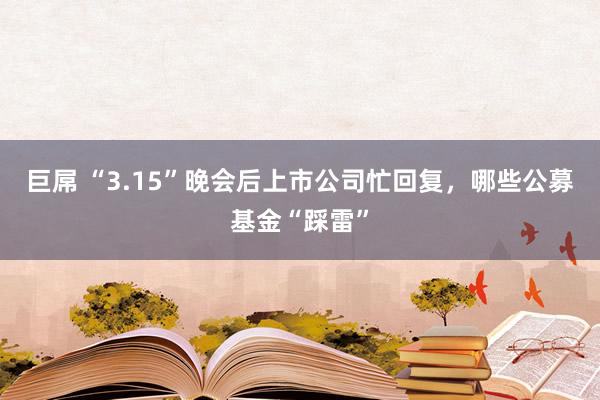 巨屌 “3.15”晚会后上市公司忙回复,哪些公募基金“踩雷”