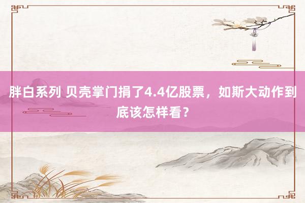 胖白系列 贝壳掌门捐了4.4亿股票,如斯大动作到底该怎样看?