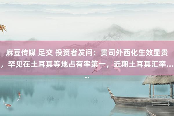 麻豆传媒 足交 投资者发问:贵司外西化生效显贵,罕见在土耳其等地占有率第一,近期土耳其汇率...